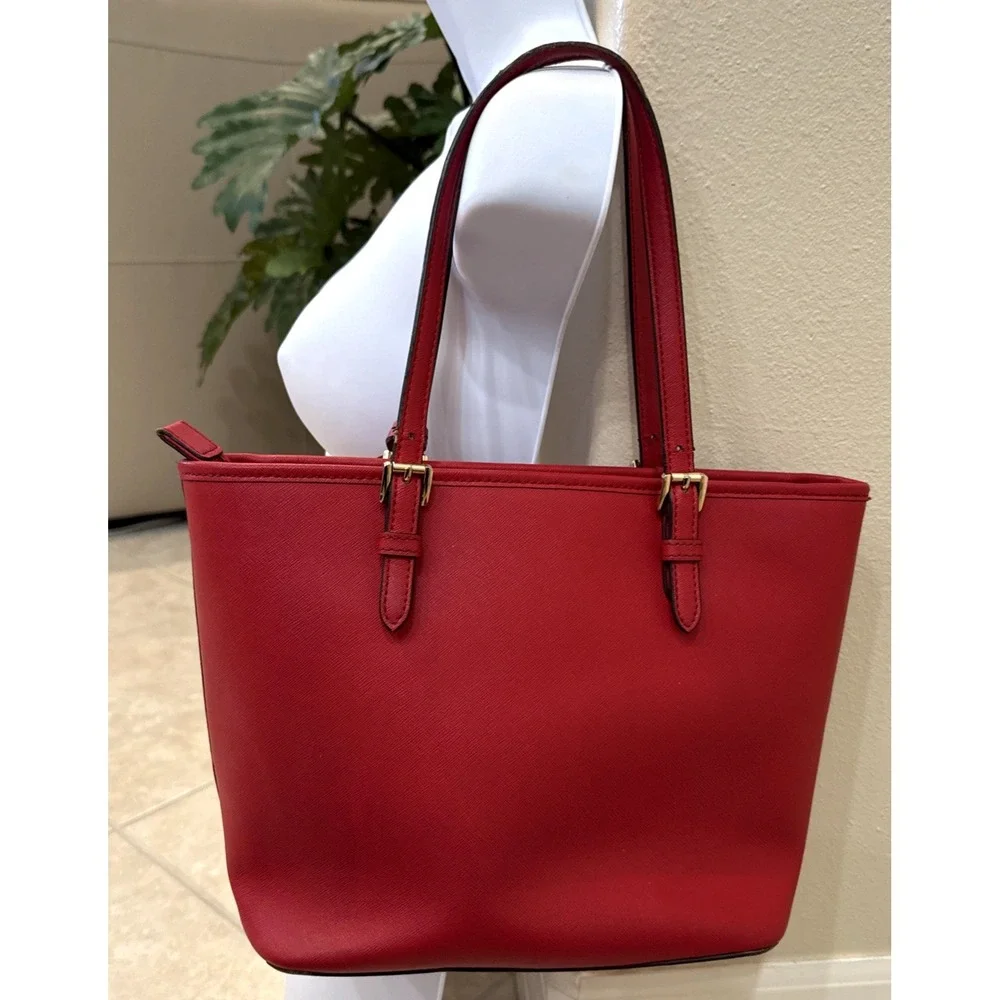 Michael Kors Jet Set Tote Purse RED MK Saffiano Leather Handbag Purse 12x11x5 - Picture 3 of 16